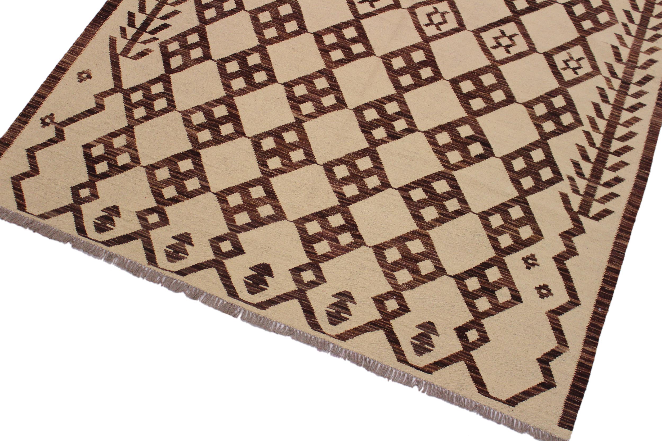handmade Modern Kilim Beige Brown Hand-Woven RECTANGLE 100% WOOL area rug 6 x 8