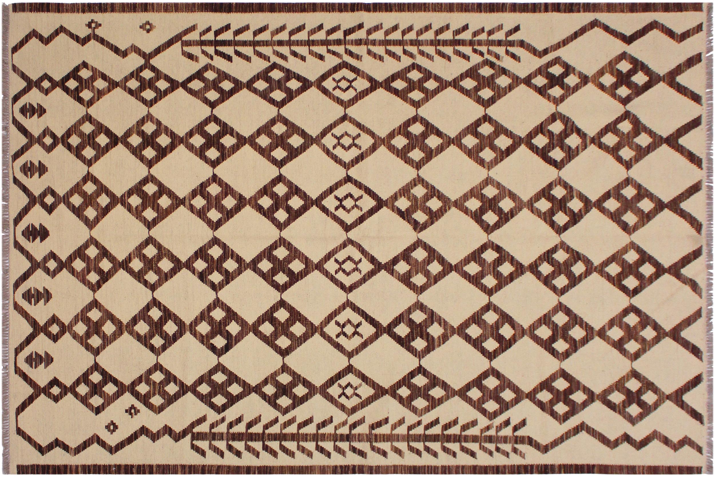 handmade Modern Kilim Beige Brown Hand-Woven RECTANGLE 100% WOOL area rug 6 x 8