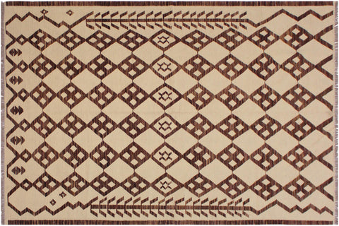 handmade Modern Kilim Beige Brown Hand-Woven RECTANGLE 100% WOOL area rug 6 x 8