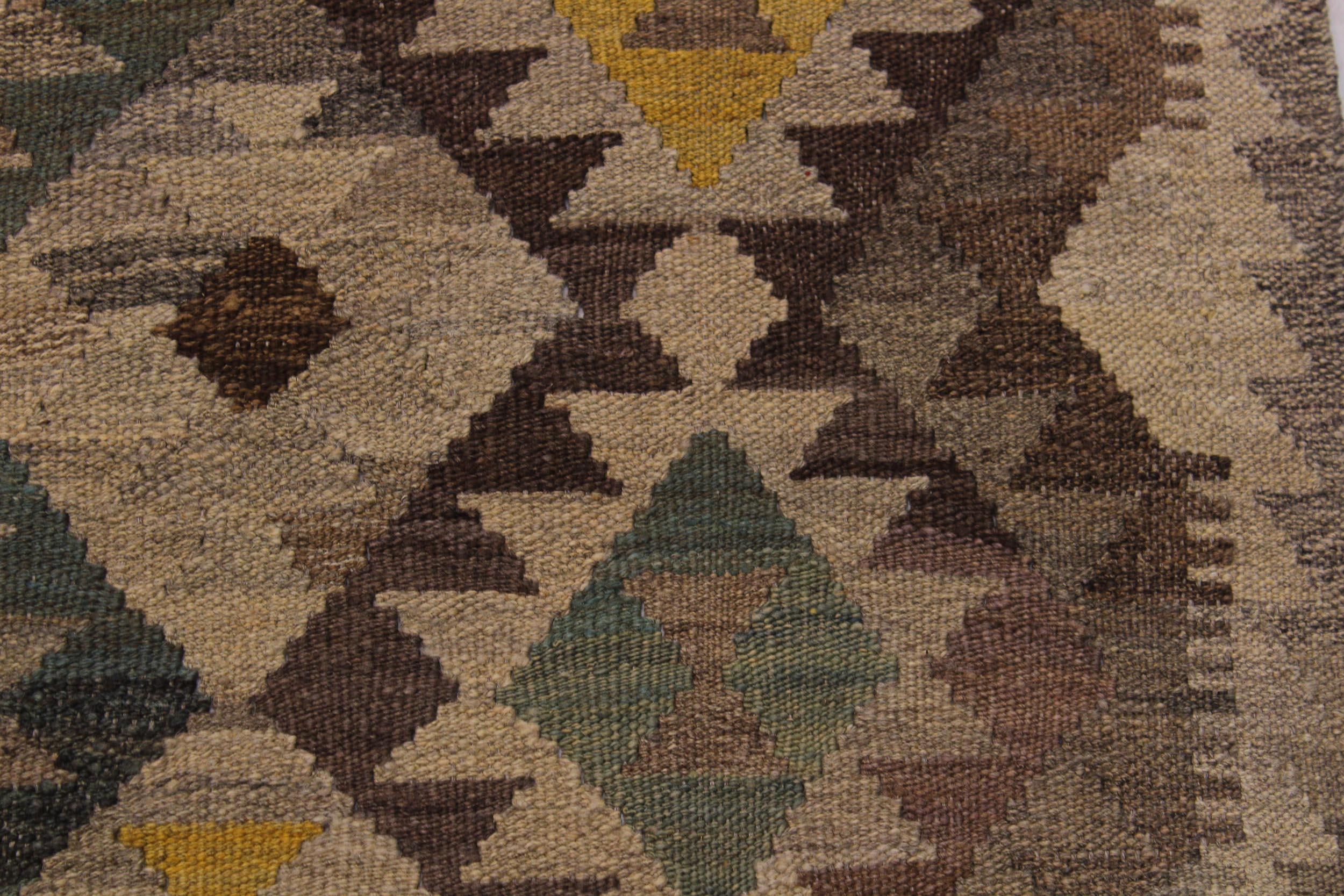 handmade Modern Kilim Tan Green Hand-Woven RECTANGLE 100% WOOL area rug 6 x 8