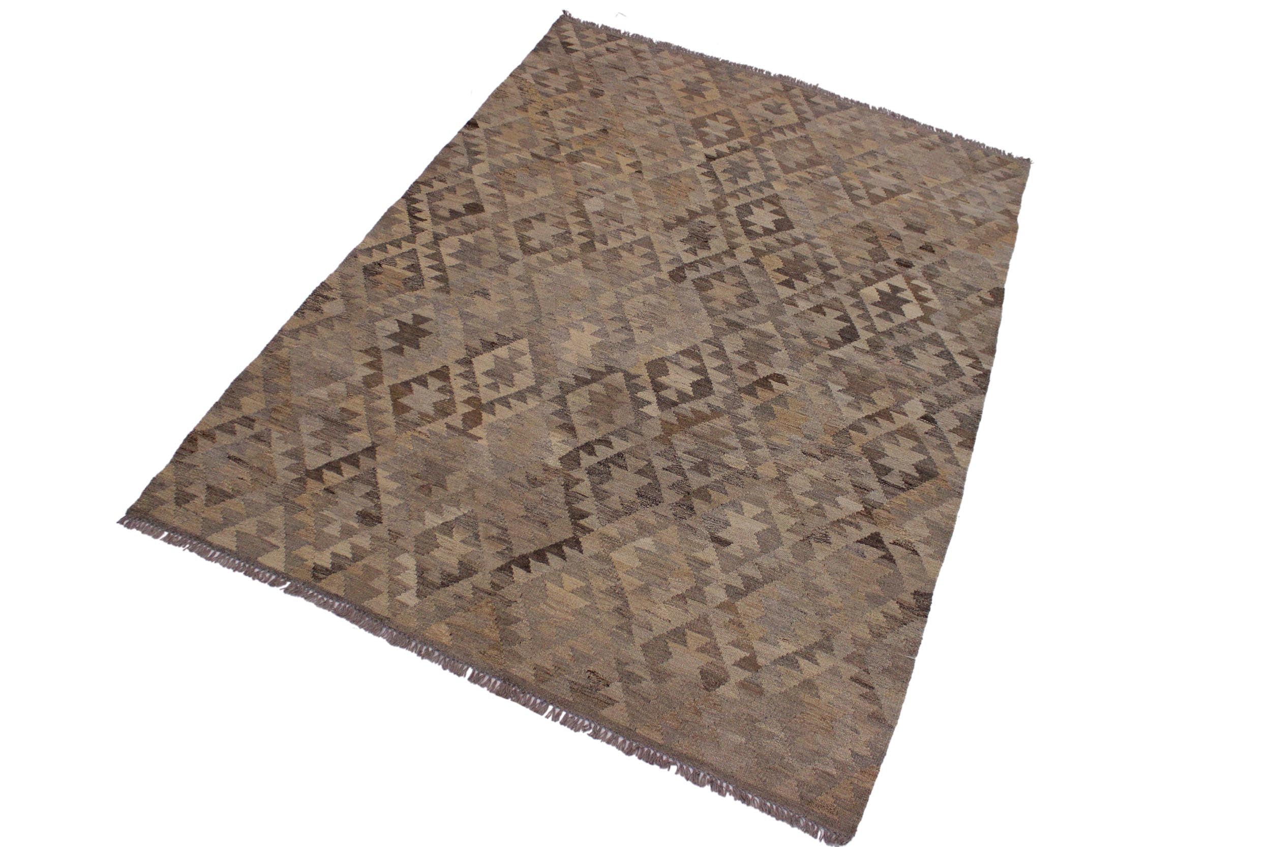 handmade Modern Kilim Tan Gray Hand-Woven RECTANGLE 100% WOOL area rug 6 x 8