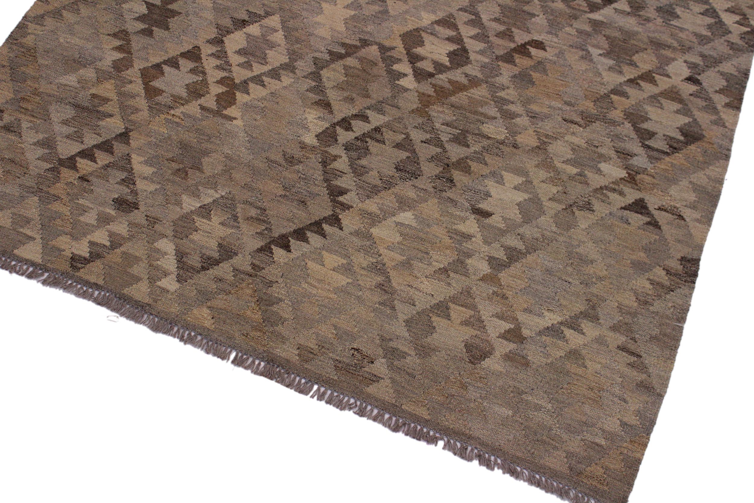 handmade Modern Kilim Tan Gray Hand-Woven RECTANGLE 100% WOOL area rug 6 x 8