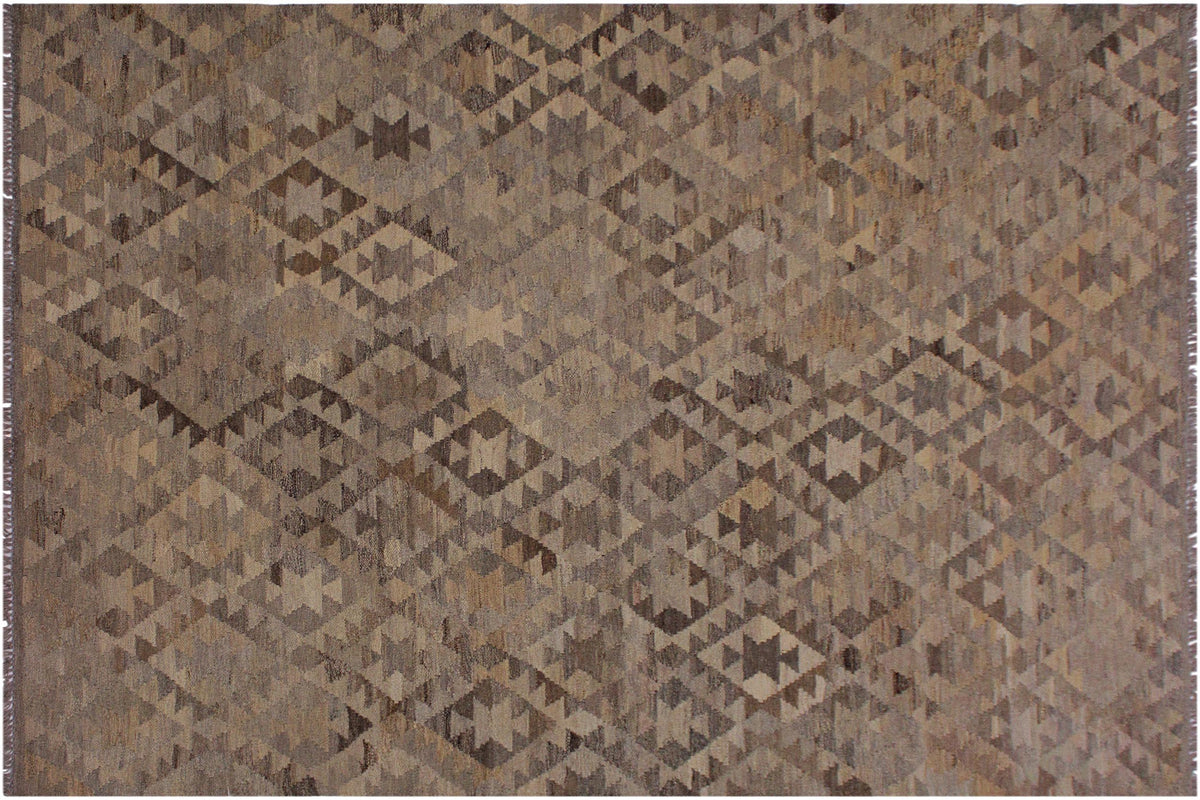 handmade Modern Kilim Tan Gray Hand-Woven RECTANGLE 100% WOOL area rug 6 x 8