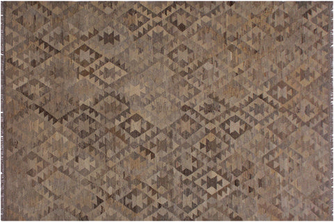 handmade Modern Kilim Tan Gray Hand-Woven RECTANGLE 100% WOOL area rug 6 x 8