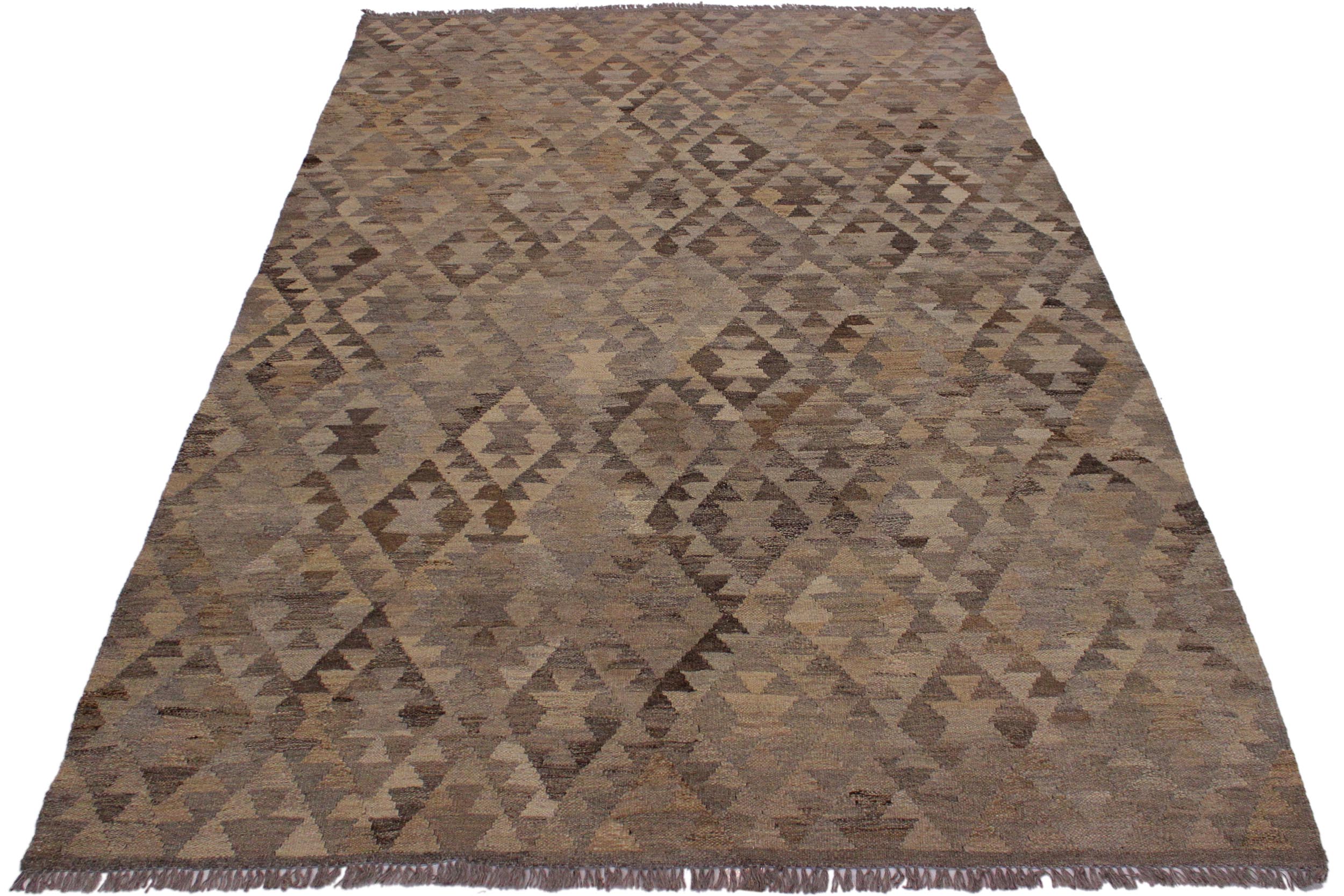 handmade Modern Kilim Tan Gray Hand-Woven RECTANGLE 100% WOOL area rug 6 x 8