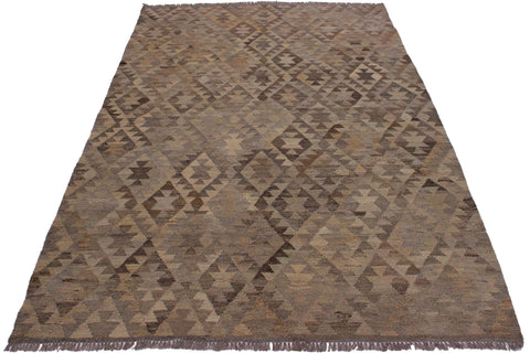 handmade Modern Kilim Tan Gray Hand-Woven RECTANGLE 100% WOOL area rug 6 x 8