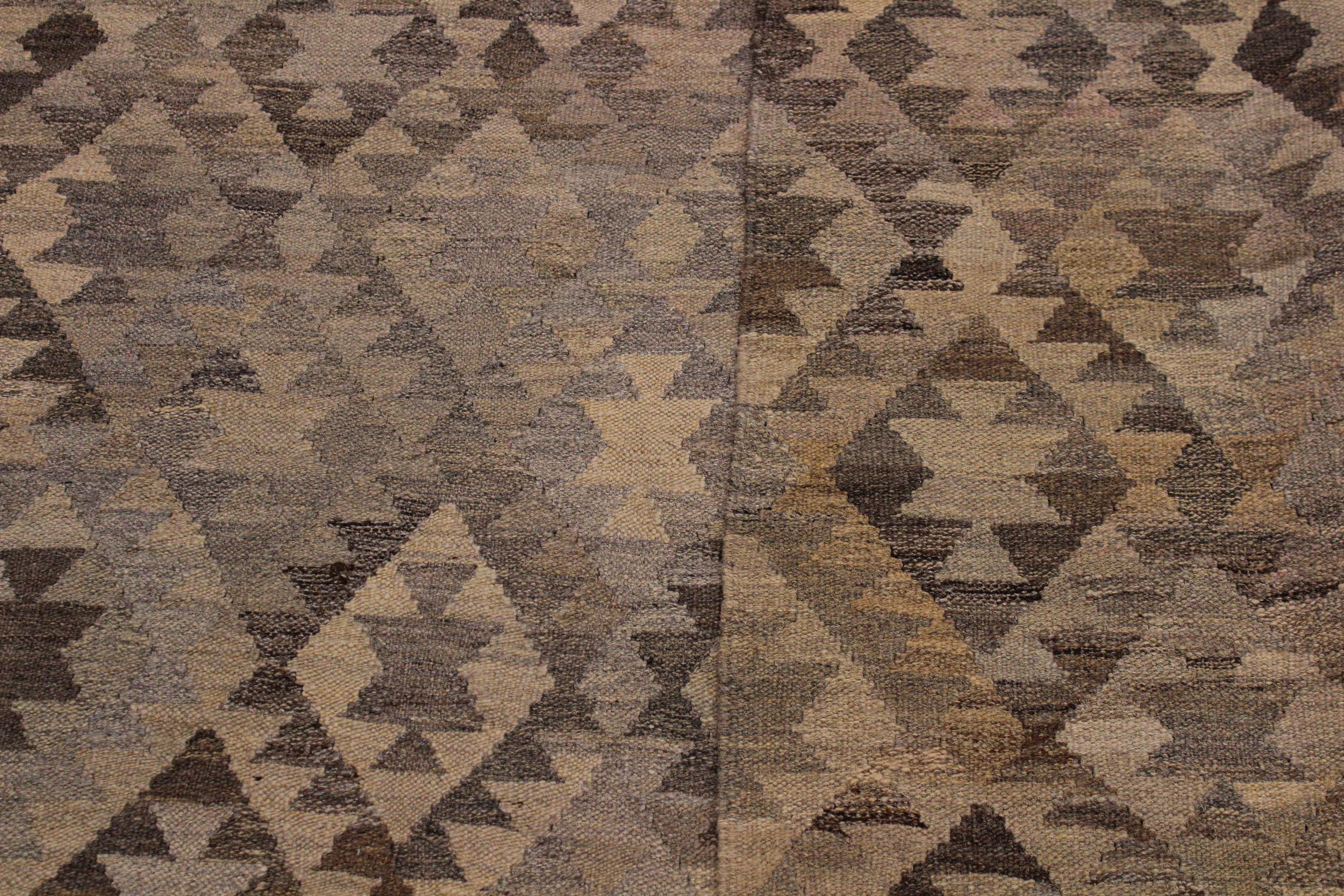 handmade Modern Kilim Tan Gray Hand-Woven RECTANGLE 100% WOOL area rug 6 x 8