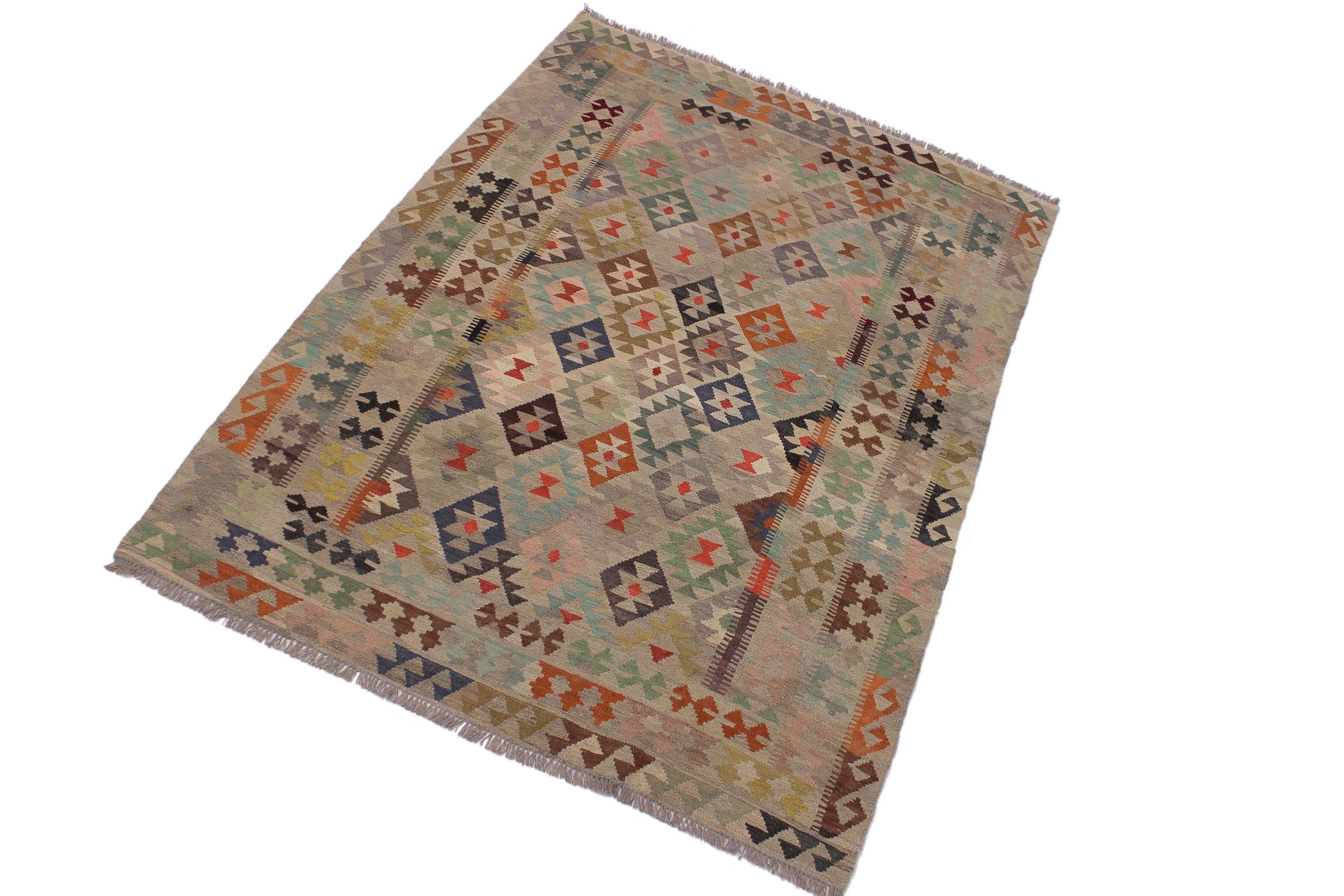 handmade Modern Kilim Tan Gray Hand-Woven RECTANGLE 100% WOOL area rug 6 x 8