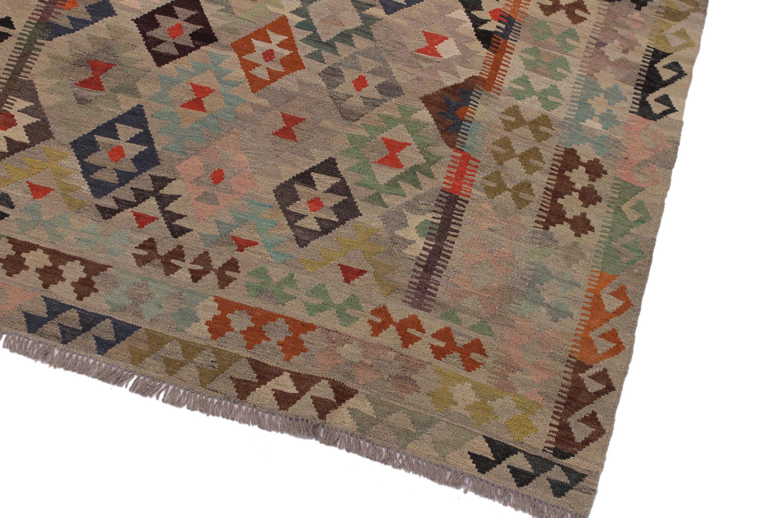 handmade Modern Kilim Tan Gray Hand-Woven RECTANGLE 100% WOOL area rug 6 x 8