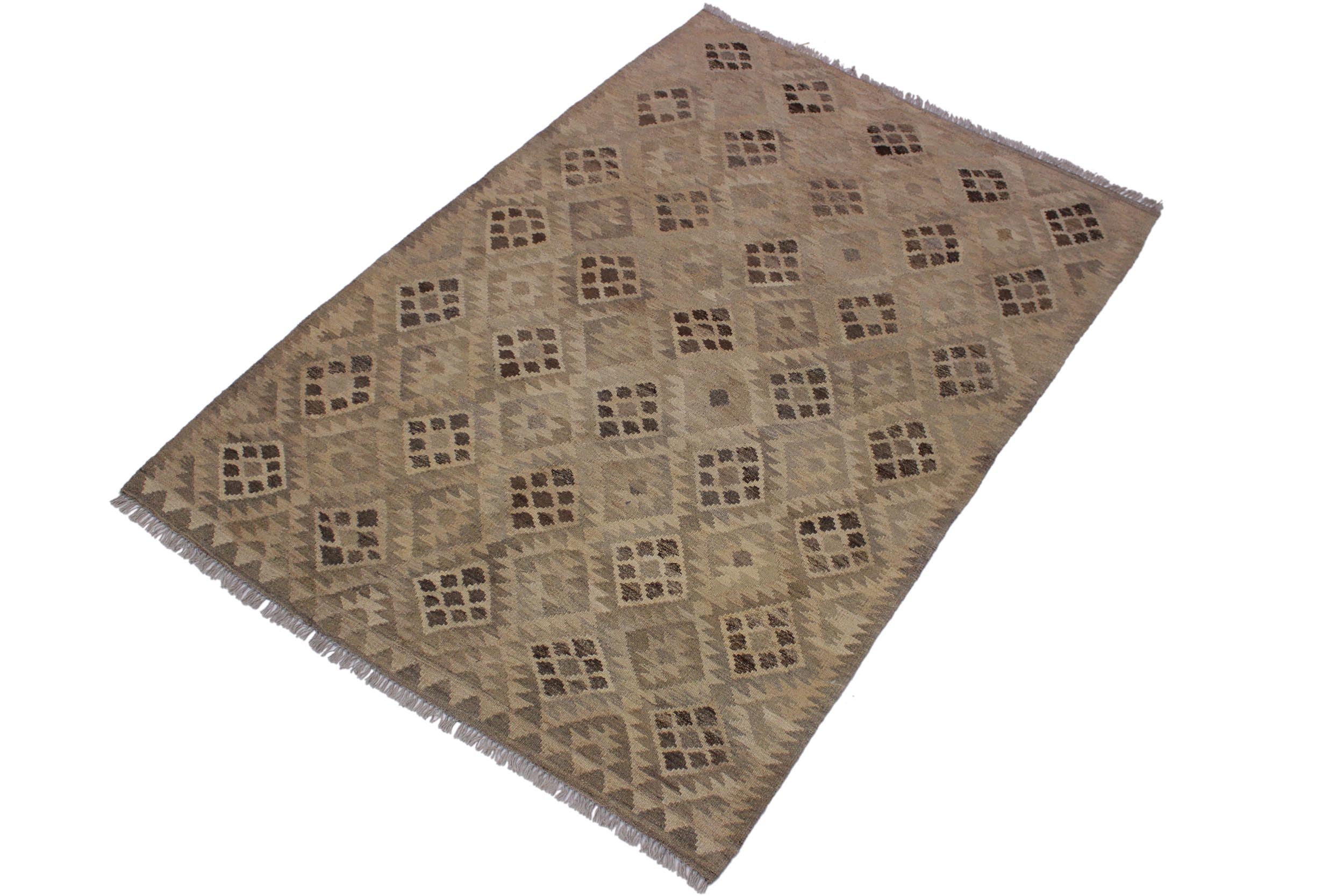handmade Modern Kilim Tan Gray Hand-Woven RECTANGLE 100% WOOL area rug 5 x 7