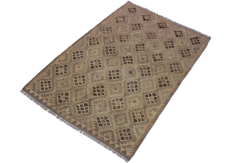 handmade Modern Kilim Tan Gray Hand-Woven RECTANGLE 100% WOOL area rug 5 x 7