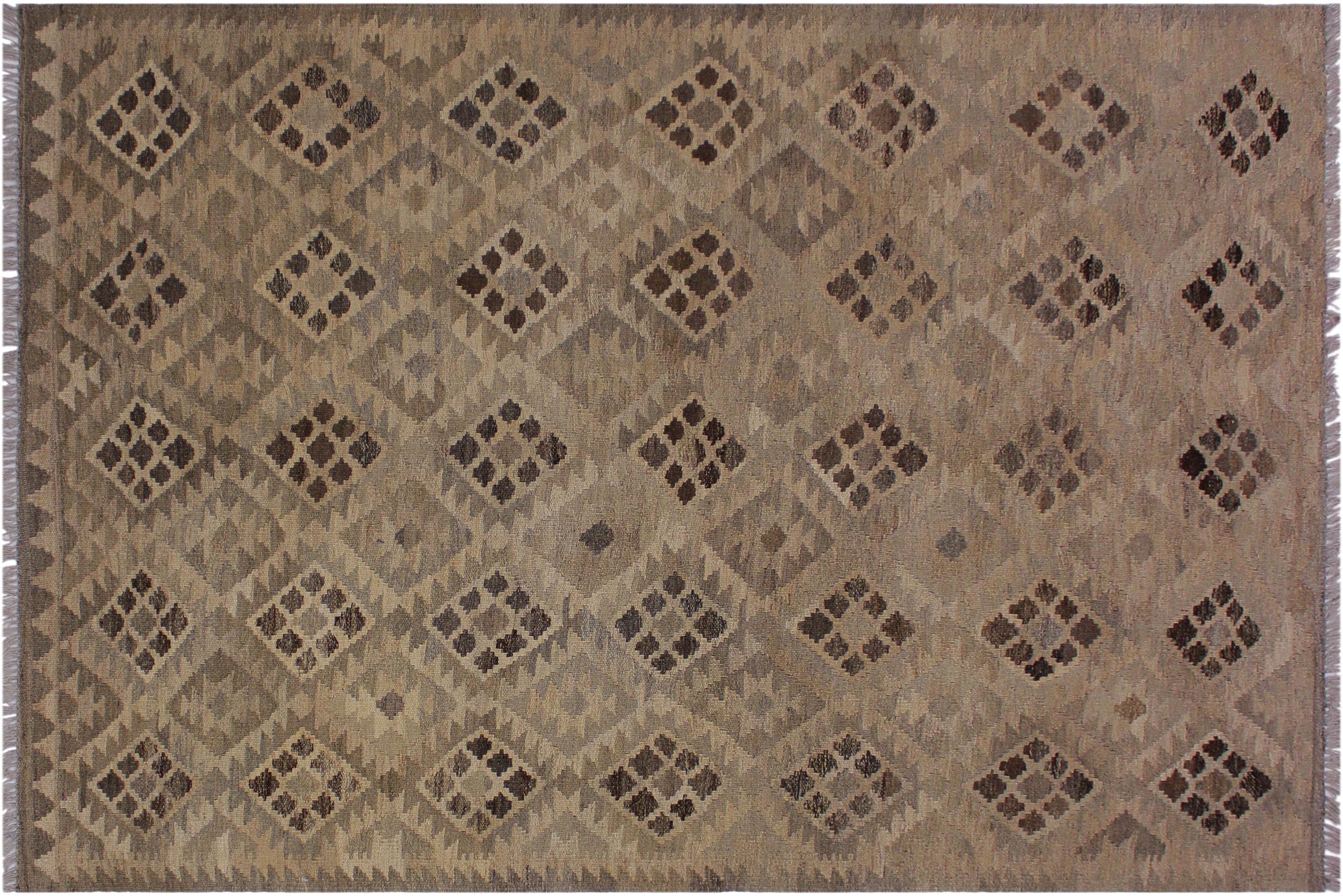 handmade Modern Kilim Tan Gray Hand-Woven RECTANGLE 100% WOOL area rug 5 x 7