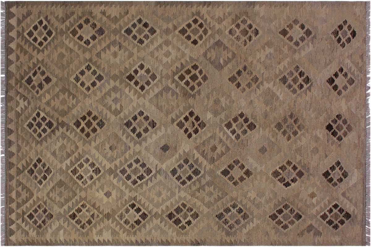 handmade Modern Kilim Tan Gray Hand-Woven RECTANGLE 100% WOOL area rug 5 x 7