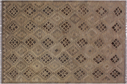 handmade Modern Kilim Tan Gray Hand-Woven RECTANGLE 100% WOOL area rug 5 x 7