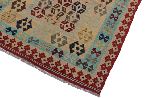 handmade Geometric Kilim Tan Red Hand-Woven RECTANGLE 100% WOOL area rug 5 x 7