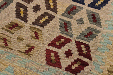 handmade Geometric Kilim Tan Red Hand-Woven RECTANGLE 100% WOOL area rug 5 x 7