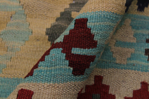 handmade Geometric Kilim Tan Red Hand-Woven RECTANGLE 100% WOOL area rug 5 x 7