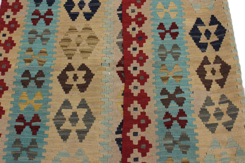 handmade Geometric Kilim Tan Red Hand-Woven RECTANGLE 100% WOOL area rug 5 x 7
