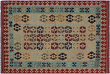 Flat Weave Kilim, Antique, Navaho, Vintage, Handmade, Modern Kilim Tan Red Hand-Woven Rectangle 100% Wool Area Rug 5 x 7