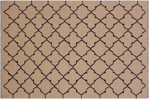 handmade Modern Kilim Beige Black Hand-Woven RECTANGLE 100% WOOL area rug 4 x 6