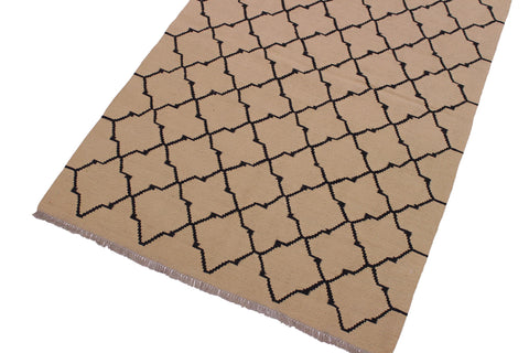 handmade Modern Kilim Beige Black Hand-Woven RECTANGLE 100% WOOL area rug 4 x 6