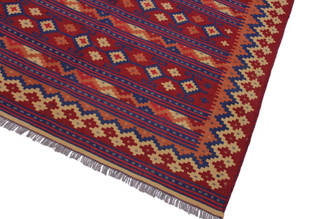 handmade Geometric Kilim Red Blue Hand-Woven RECTANGLE 100% WOOL area rug 6' x 9'