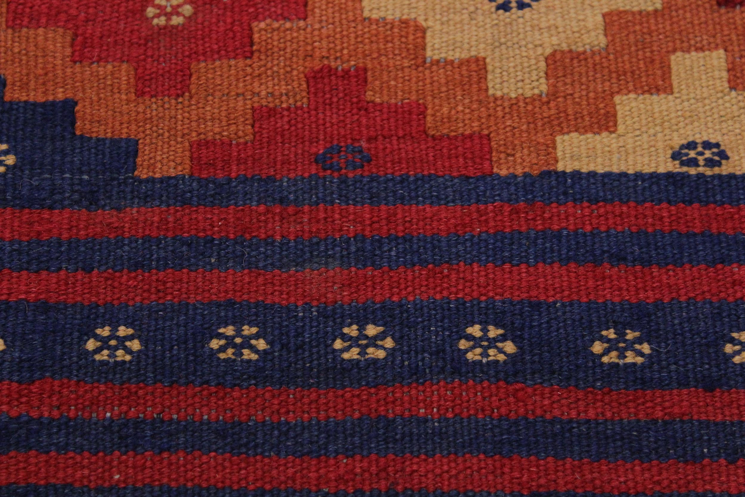 handmade Geometric Kilim Red Blue Hand-Woven RECTANGLE 100% WOOL area rug 6' x 9'