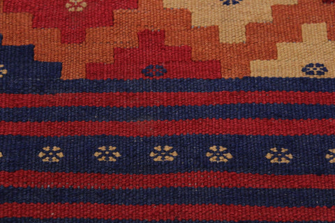 handmade Geometric Kilim Red Blue Hand-Woven RECTANGLE 100% WOOL area rug 6' x 9'