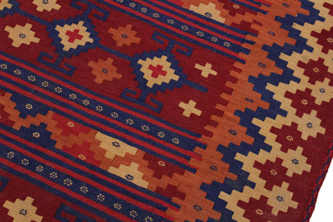 handmade Geometric Kilim Red Blue Hand-Woven RECTANGLE 100% WOOL area rug 6' x 9'