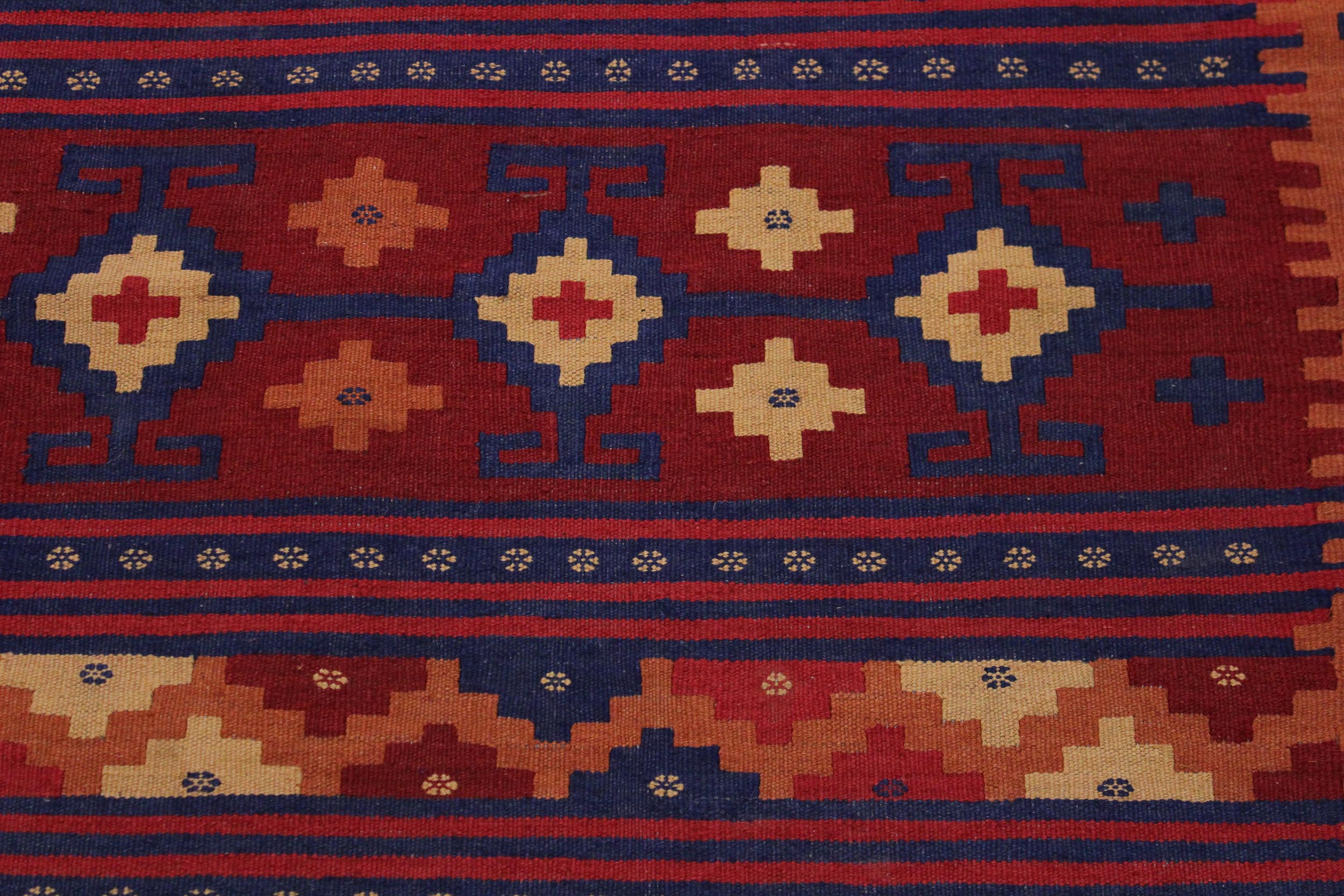 handmade Geometric Kilim Red Blue Hand-Woven RECTANGLE 100% WOOL area rug 6' x 9'
