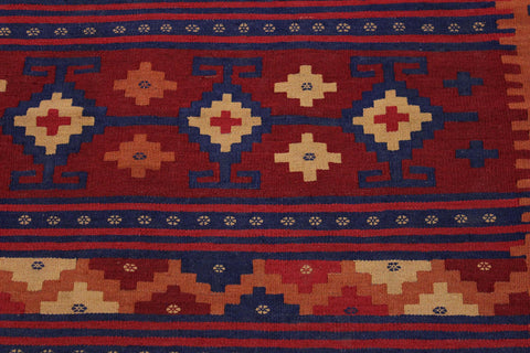 handmade Geometric Kilim Red Blue Hand-Woven RECTANGLE 100% WOOL area rug 6' x 9'