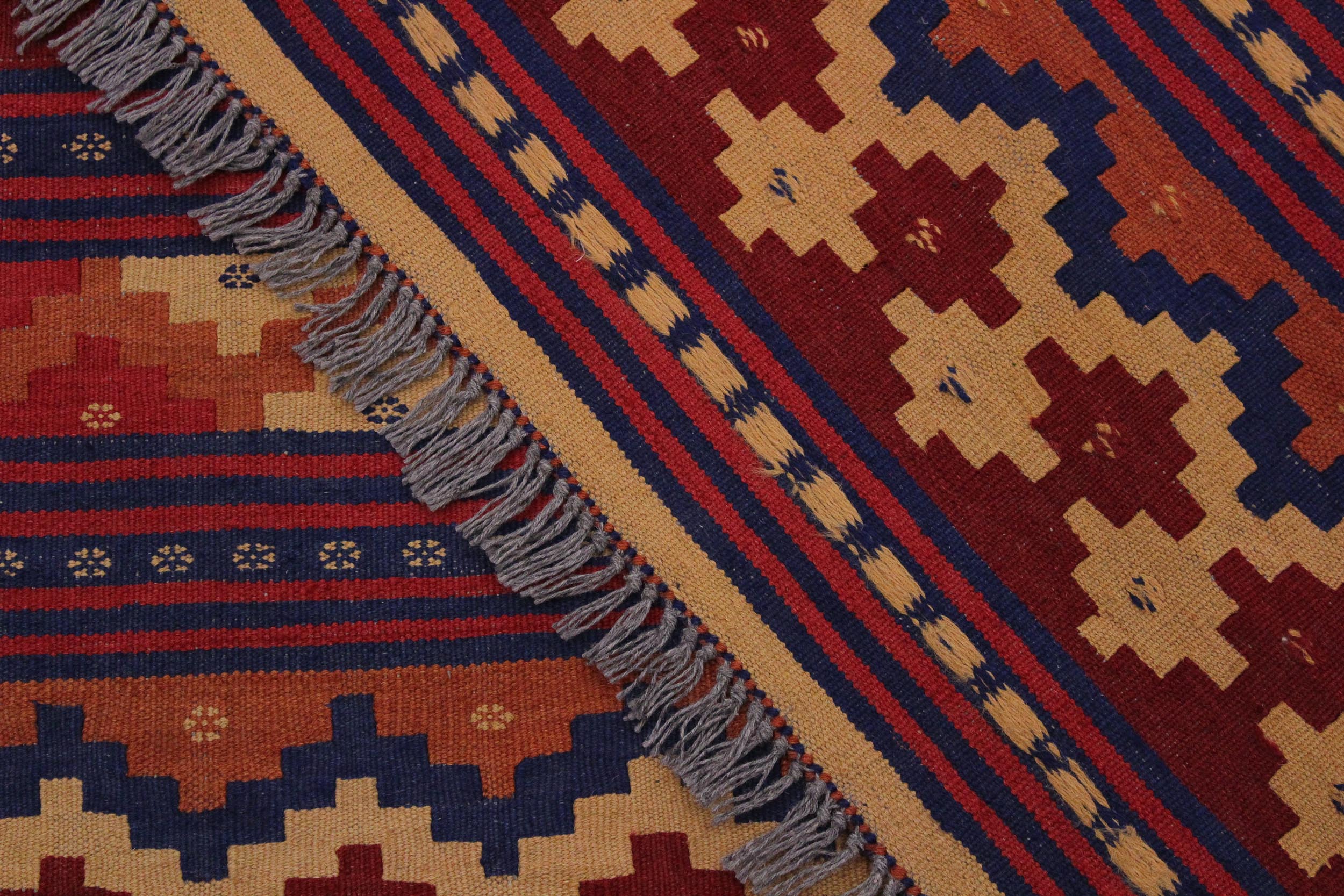 handmade Geometric Kilim Red Blue Hand-Woven RECTANGLE 100% WOOL area rug 6' x 9'