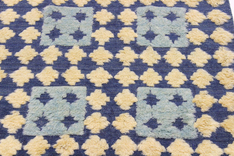 handmade Geometric Moroccan Hi Blue Ivory Hand Knotted RECTANGLE 100% WOOL area rug 4' x 6'