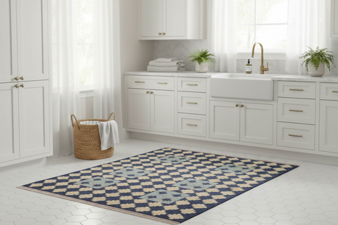 handmade Geometric Moroccan Hi Blue Ivory Hand Knotted RECTANGLE 100% WOOL area rug 4' x 6'
