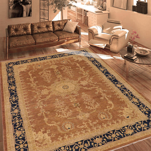 handmade Traditional Kafkaz Brown Blue Hand Knotted RECTANGLE 100% WOOL area rug 9' x 11'