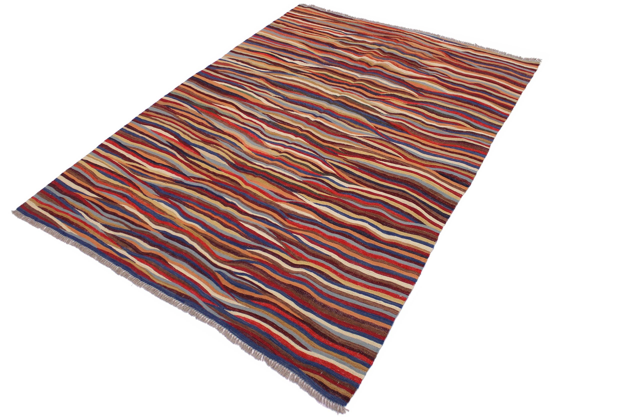 handmade Modern Kilim Red Blue Hand-Woven RECTANGLE 100% WOOL area rug 6x8