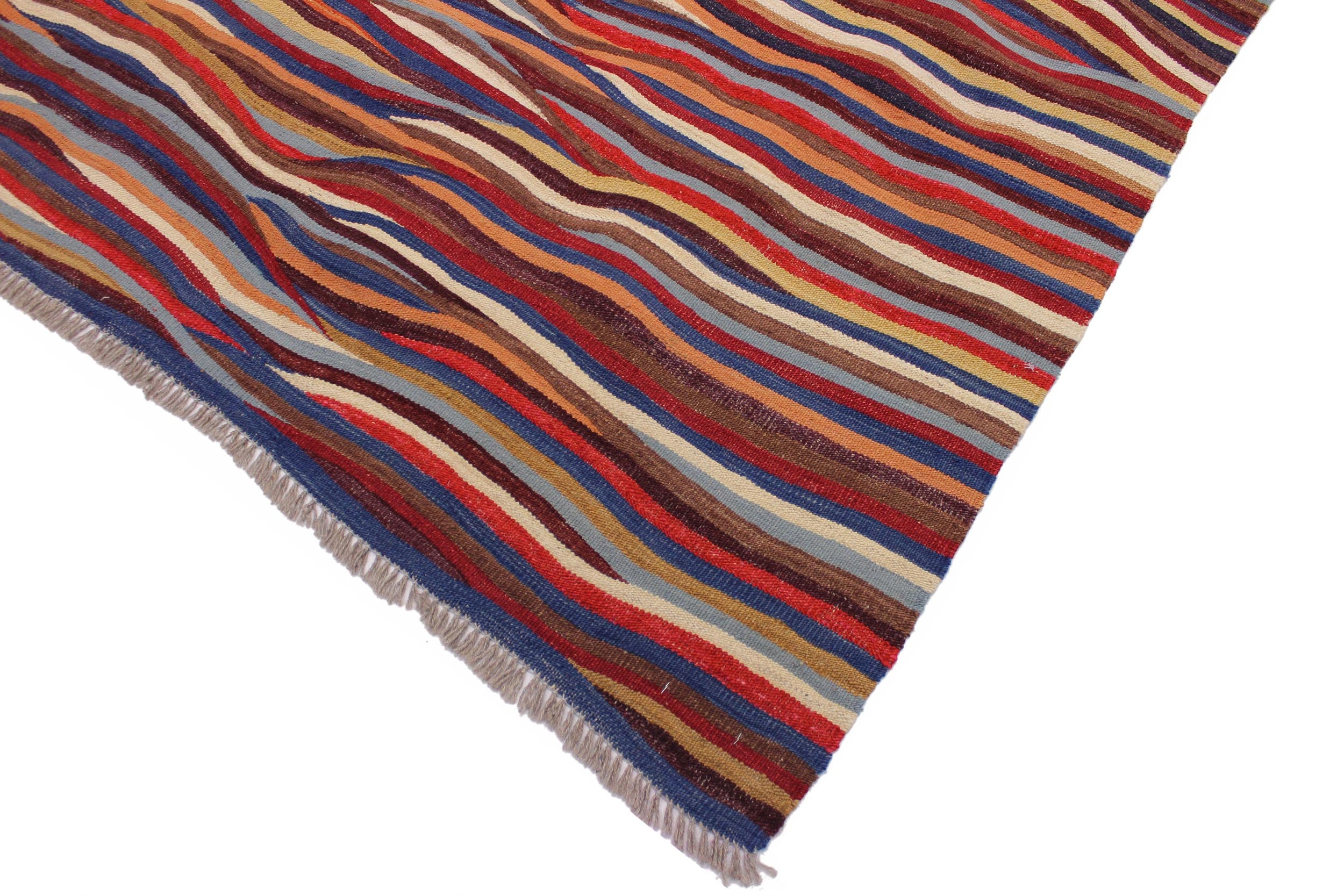 handmade Modern Kilim Red Blue Hand-Woven RECTANGLE 100% WOOL area rug 6x8