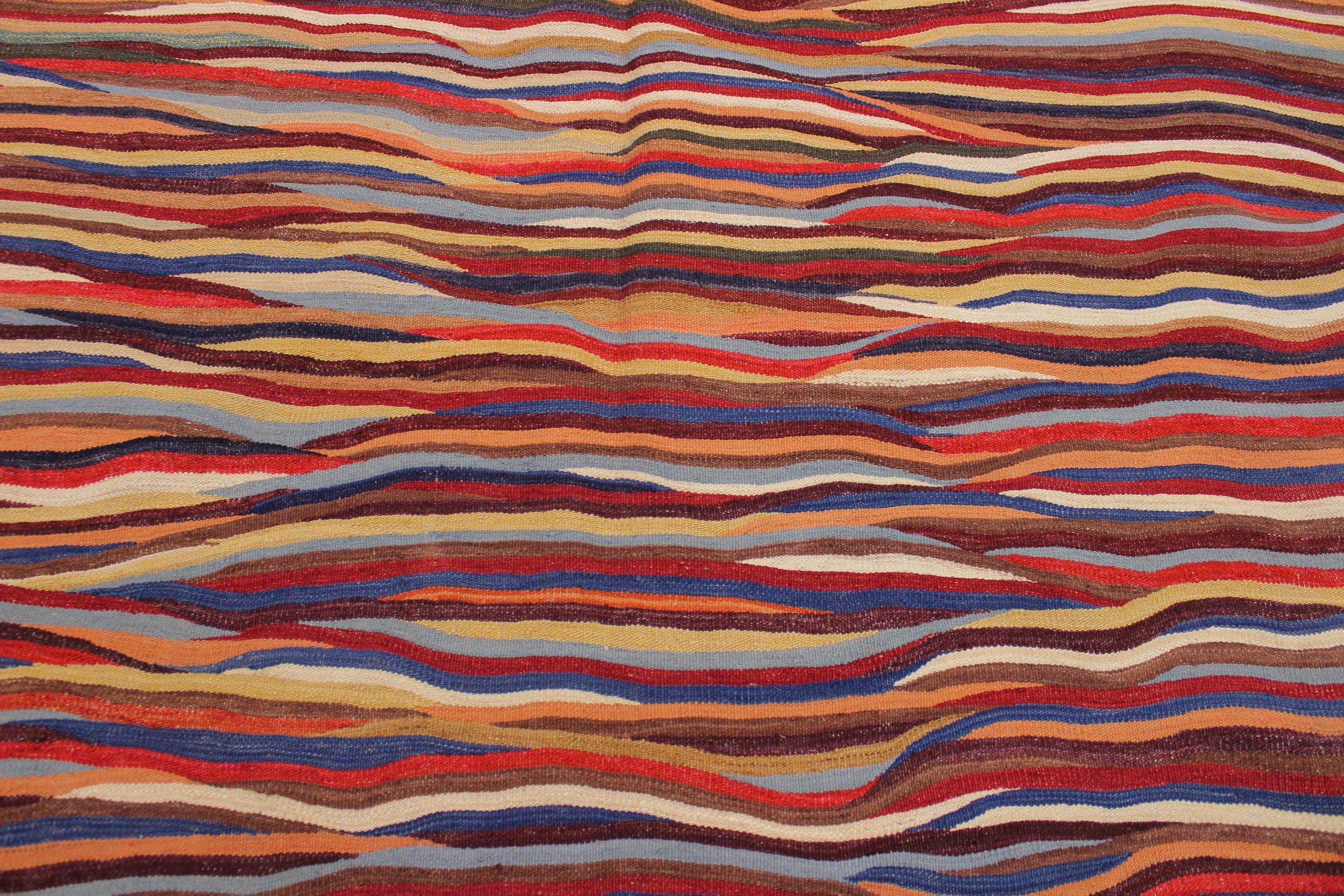 handmade Modern Kilim Red Blue Hand-Woven RECTANGLE 100% WOOL area rug 6x8