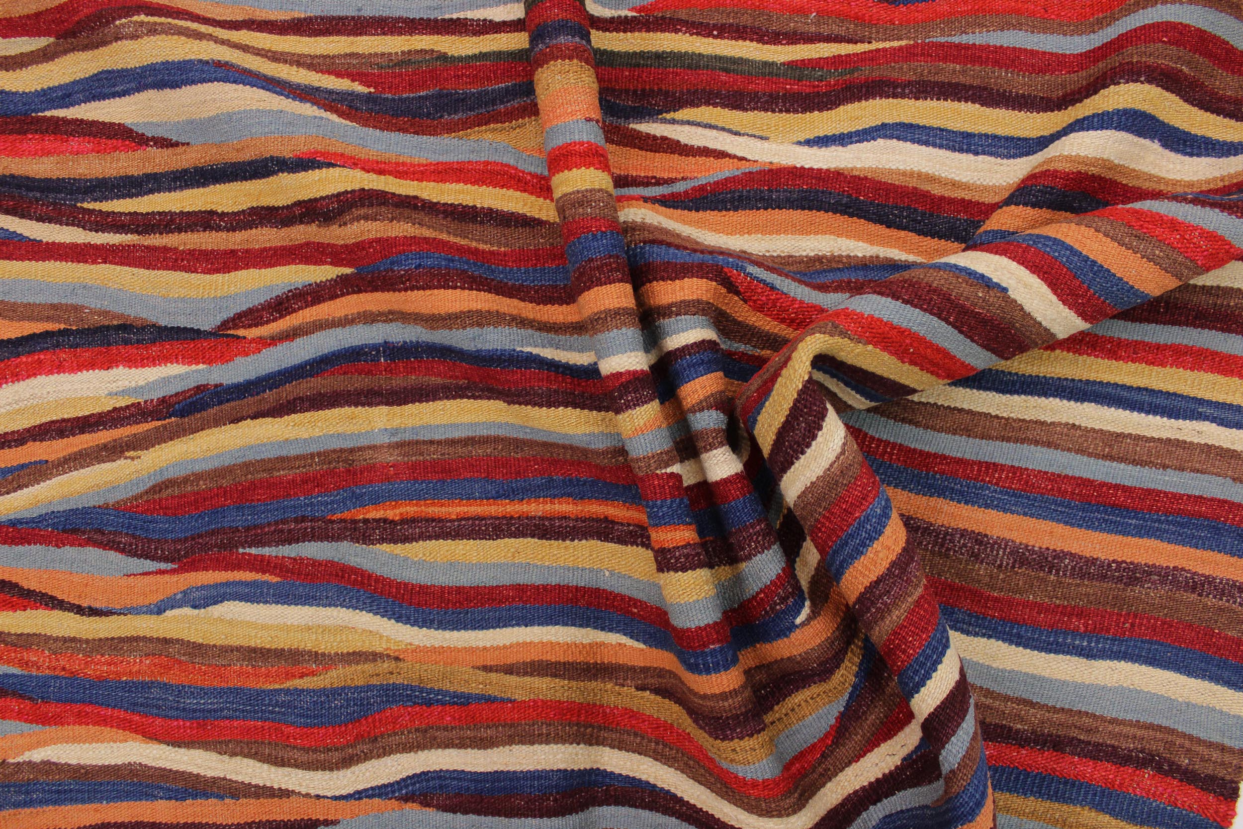 handmade Modern Kilim Red Blue Hand-Woven RECTANGLE 100% WOOL area rug 6x8