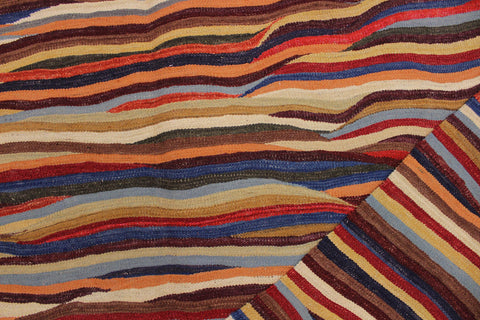 handmade Modern Kilim Red Blue Hand-Woven RECTANGLE 100% WOOL area rug 6x8