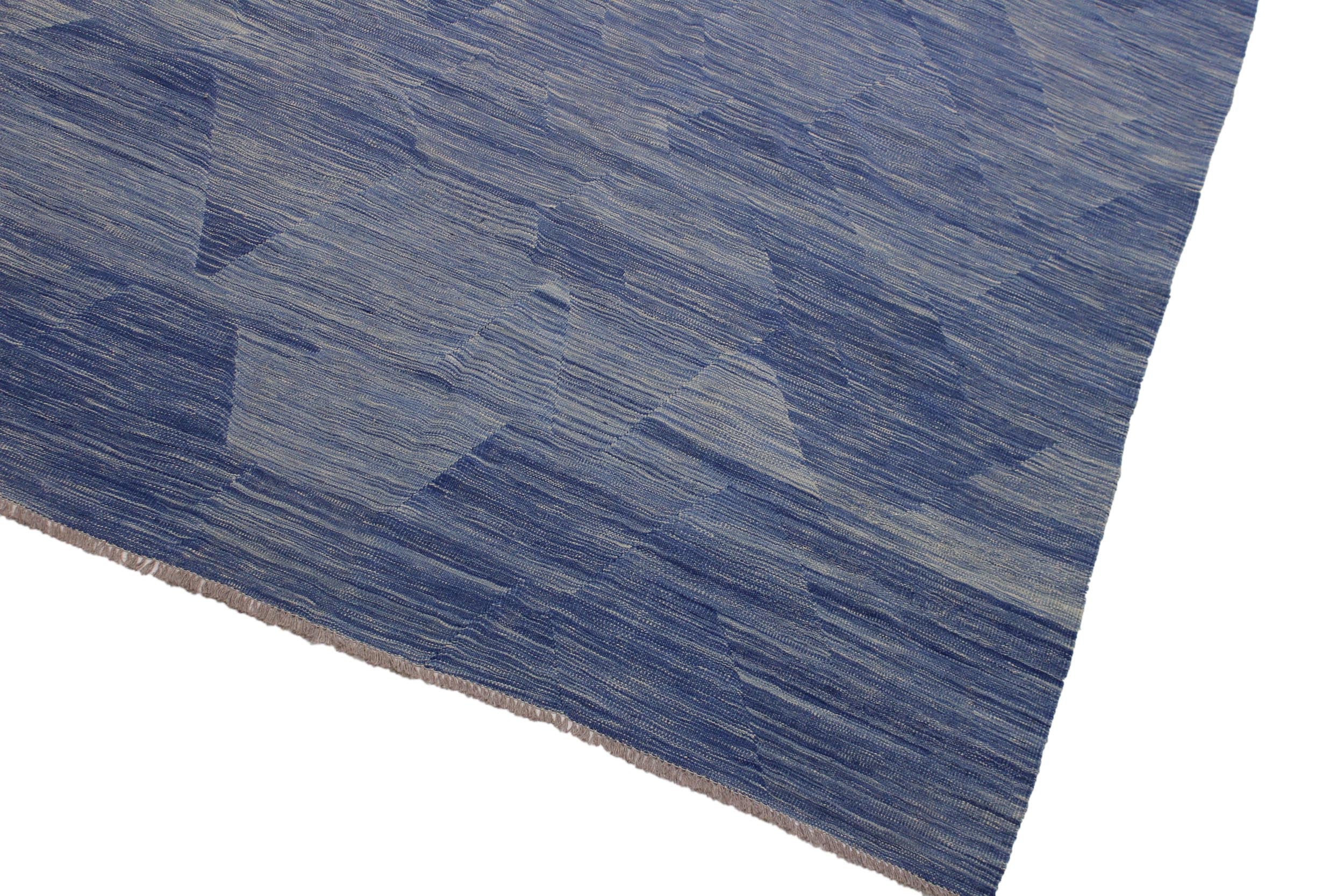 handmade Modern Kilim Blue Beige Hand-Woven RECTANGLE 100% WOOL area rug 9 x 12