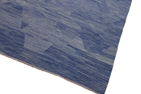 handmade Modern Kilim Blue Beige Hand-Woven RECTANGLE 100% WOOL area rug 9 x 12