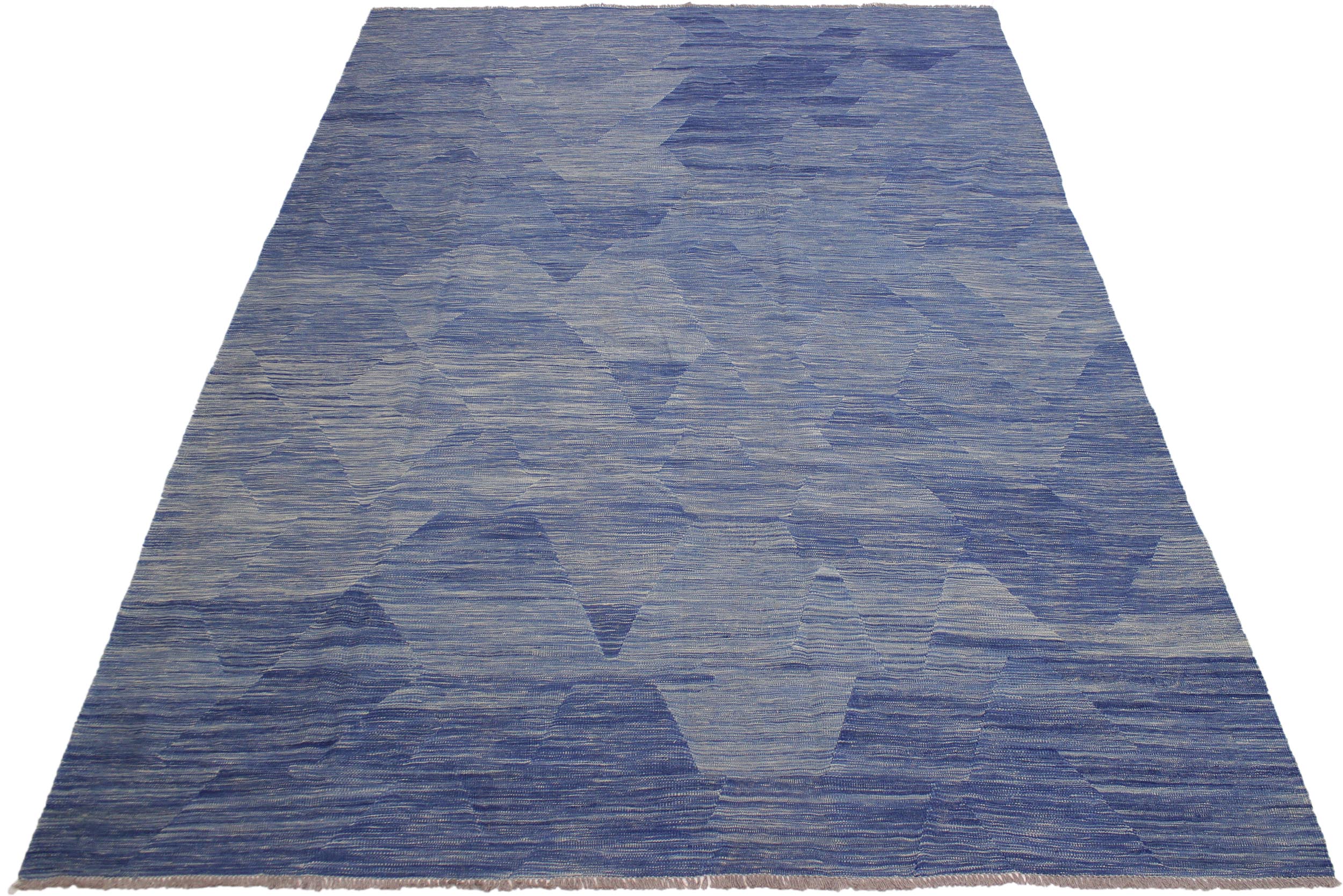 handmade Modern Kilim Blue Beige Hand-Woven RECTANGLE 100% WOOL area rug 9 x 12