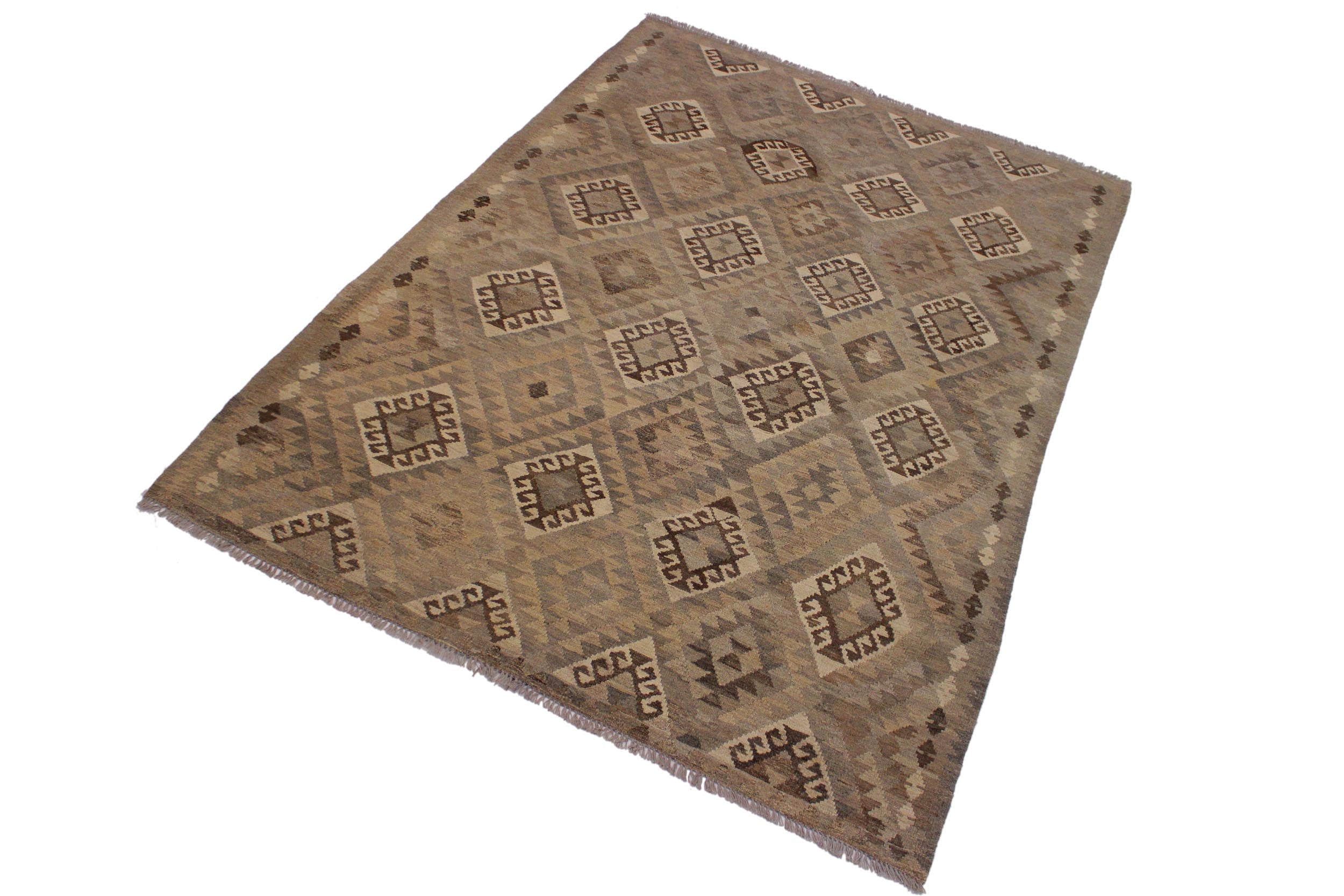 handmade Modern Kilim Tan Gray Hand-Woven RECTANGLE 100% WOOL area rug 6 x 8