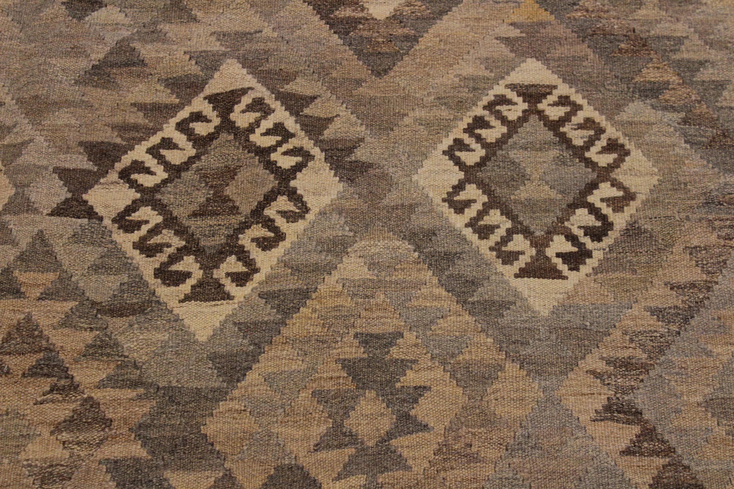 handmade Modern Kilim Tan Gray Hand-Woven RECTANGLE 100% WOOL area rug 6 x 8