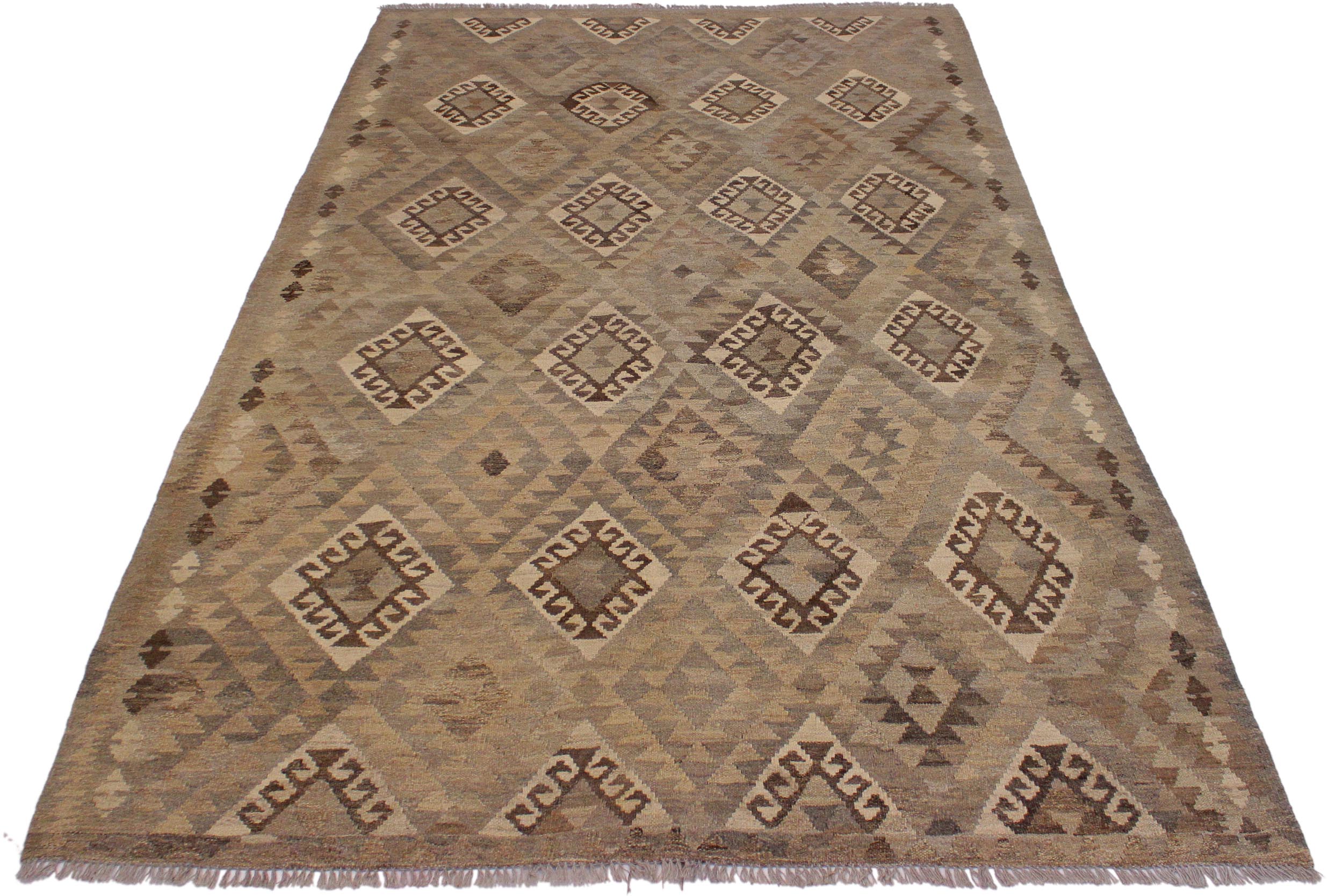handmade Modern Kilim Tan Gray Hand-Woven RECTANGLE 100% WOOL area rug 6 x 8