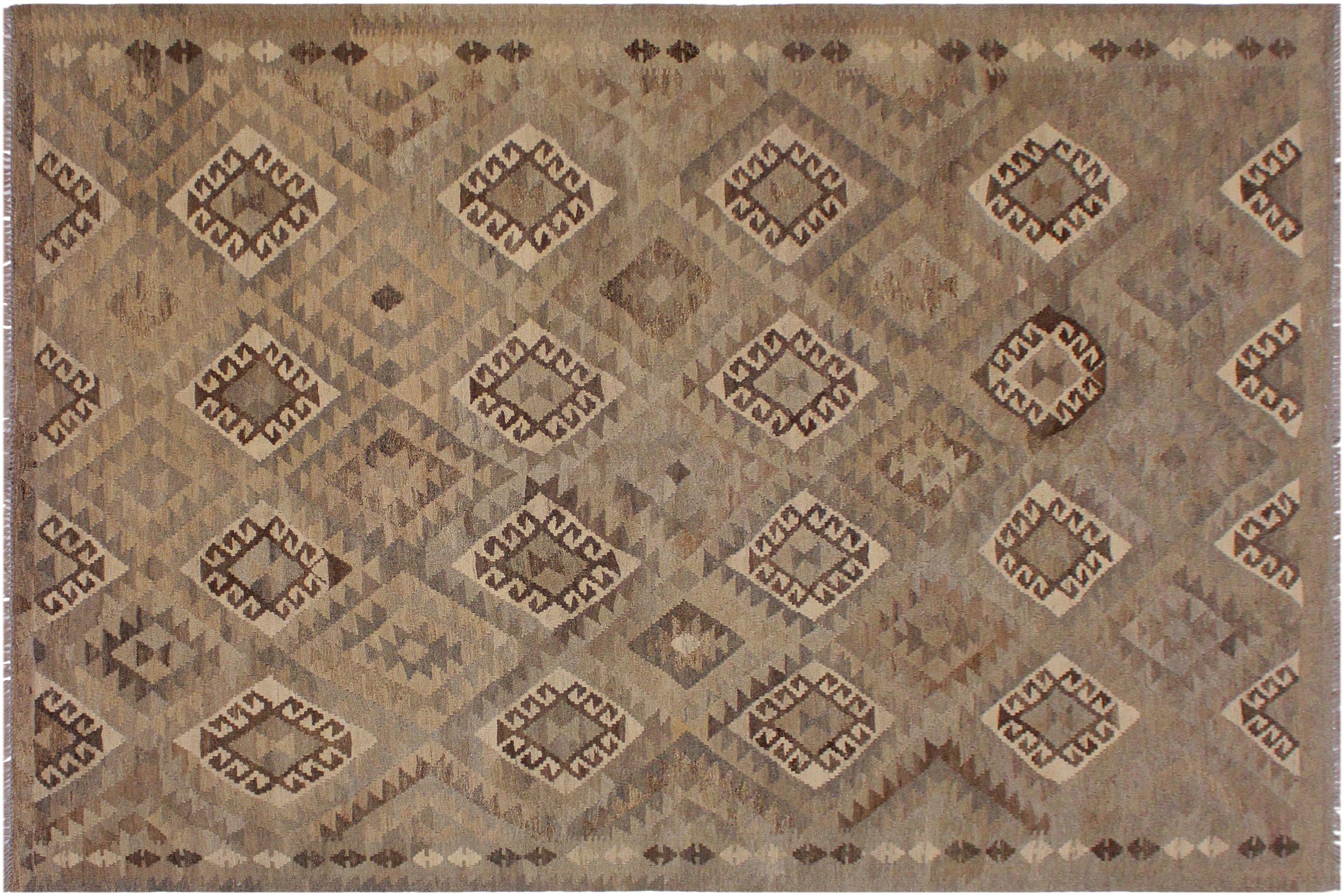 handmade Modern Kilim Tan Gray Hand-Woven RECTANGLE 100% WOOL area rug 6 x 8