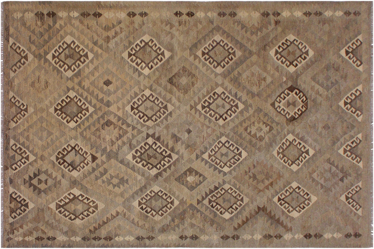 handmade Modern Kilim Tan Gray Hand-Woven RECTANGLE 100% WOOL area rug 6 x 8