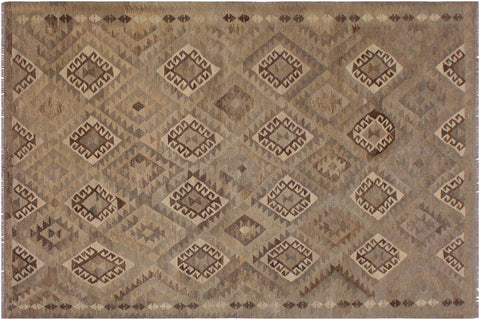 handmade Modern Kilim Tan Gray Hand-Woven RECTANGLE 100% WOOL area rug 6 x 8