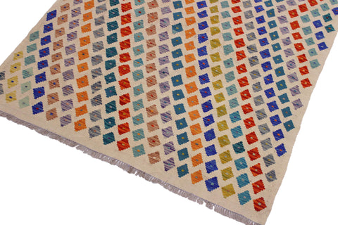 handmade Modern Kilim Beige Rust Hand-Woven RECTANGLE 100% WOOL area rug 5x7